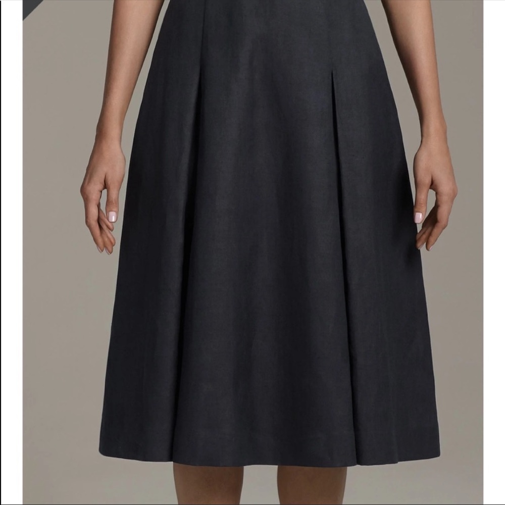 MM Lafleur Astoria Midi Length Pleated Linen Blend Skirt in Harbor Blue